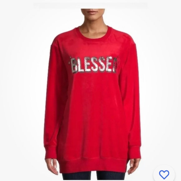 No Boundaries Tops - No Boundaries Women’s Red Velour Blessed Sweatshirt Size Large (11-13) NEW